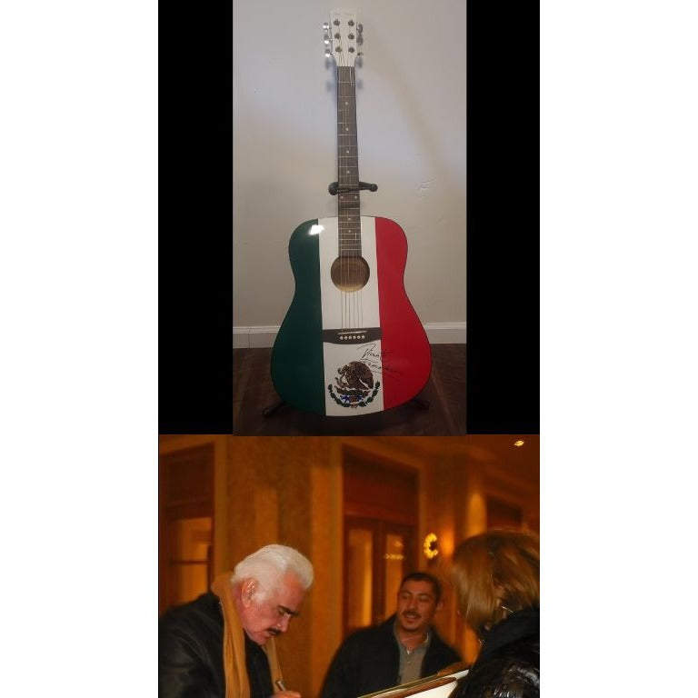 Vicente Fernandez full size Mexican flag acoustic guitar signed with proof