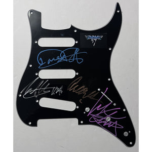 David Lee Roth Eddie and Alex Van Halen Mike Anthony Van Halen   Stratocaster electric pickguard signed with proof