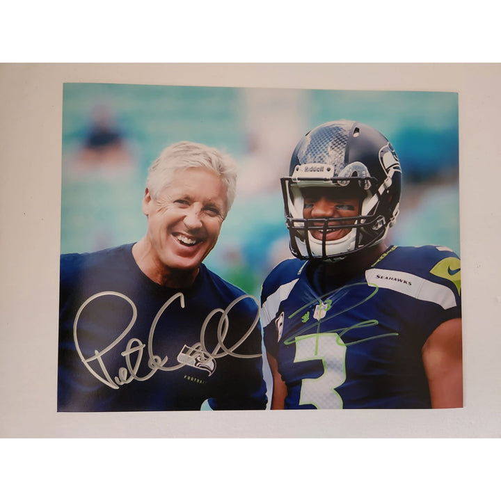 Pete Carroll and Russell Wilson Seattle Seahawks 8x10 photo sign with proof