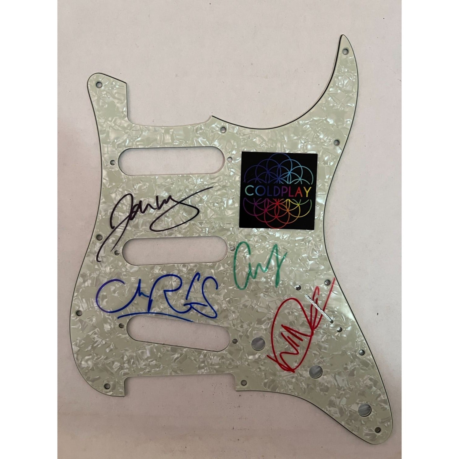 Chris Martin Coldplay electric guitar pickguard signed with proof