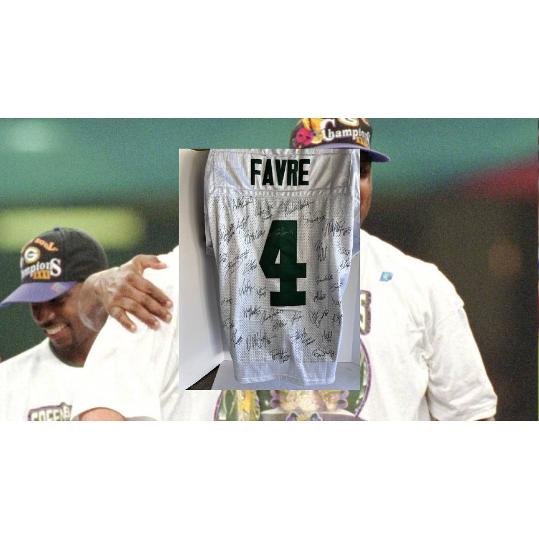 Brett Favre Reggie White Green Bay Packers Brett Favre Game model jersey 1996-1997 Superbowl Champs team signed with proof