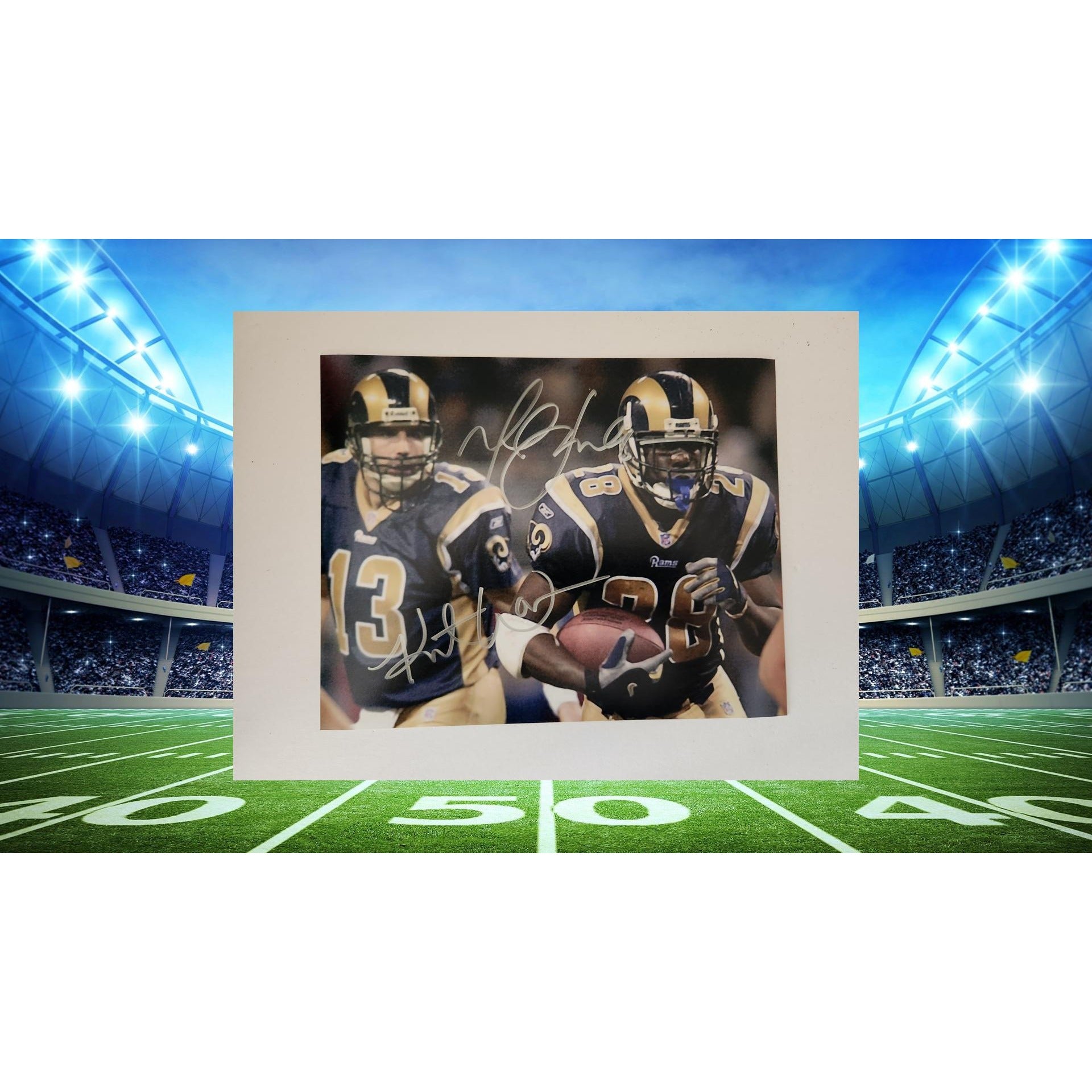 Kurt Warner and Marshall Faulk 8x10 photo signed