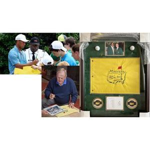 Tiger Woods Jack Nicklaus Masters Golf flag signed with proof and framed 24x31