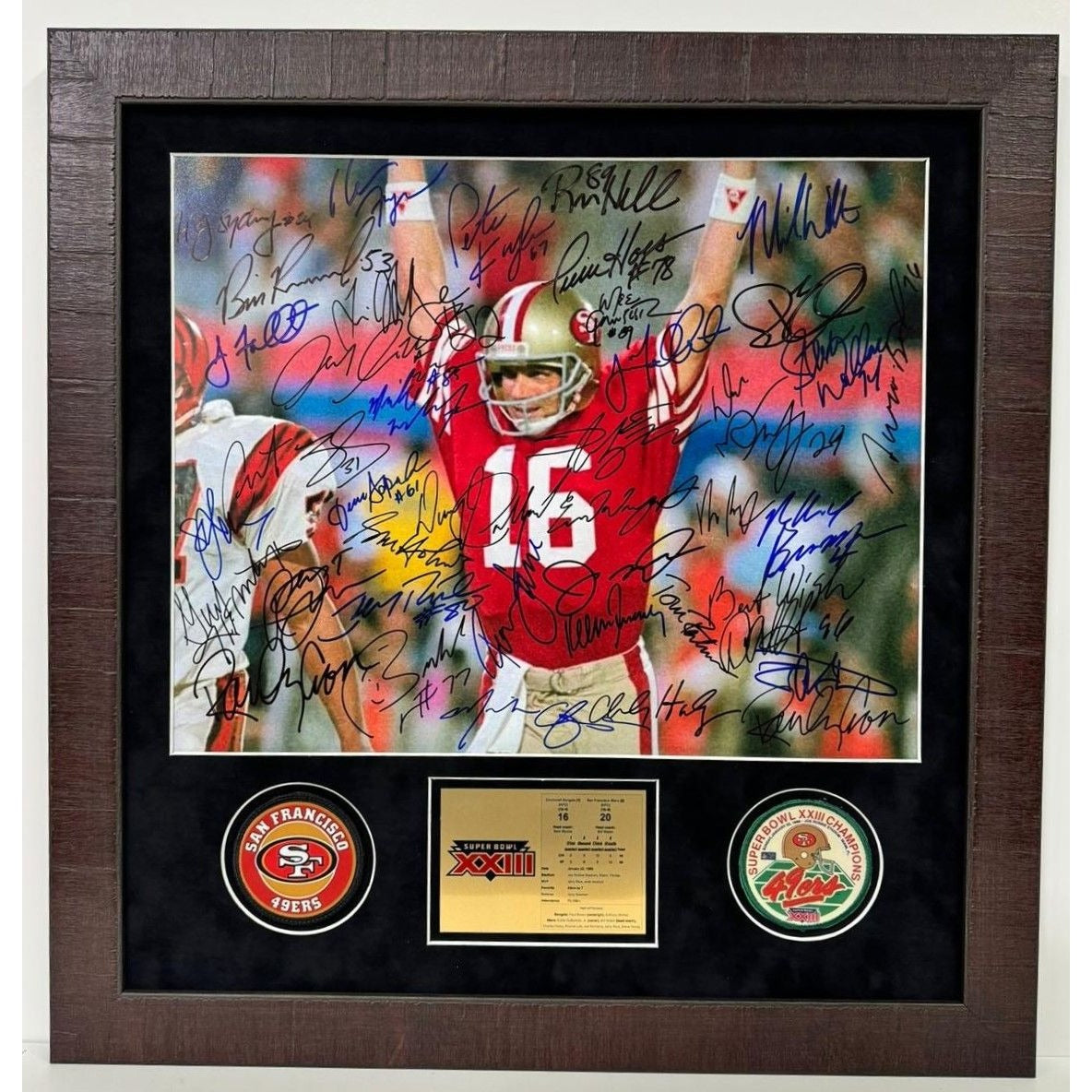 Joe Montana Jerry Rice Steve Young Ronnie Lott San Francisco 49ers 1989 90 Super bowl Champions 16x20 photo team signed and framed (25x27)