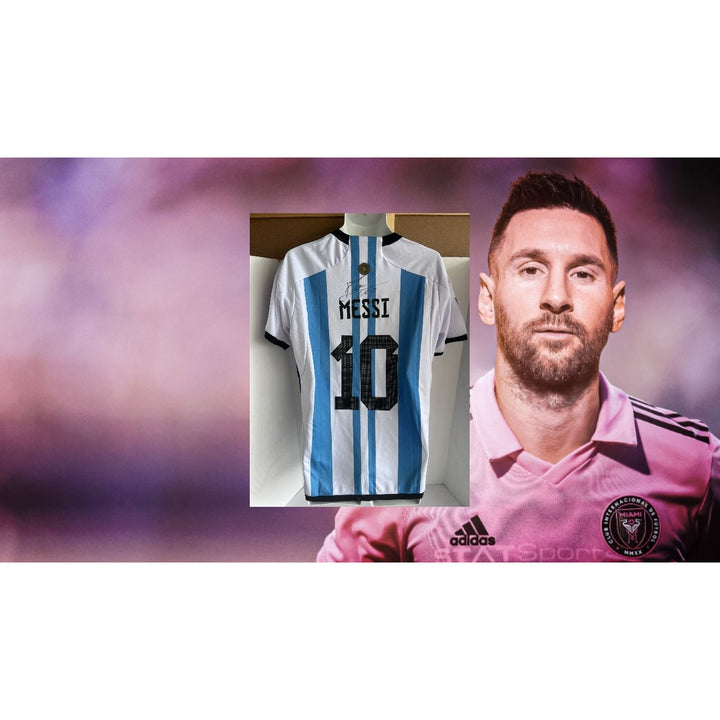 Lionel Messi Adidas Messi #10 Argentina World Cup 2022 Men's Jersey, Size: L signed with proof