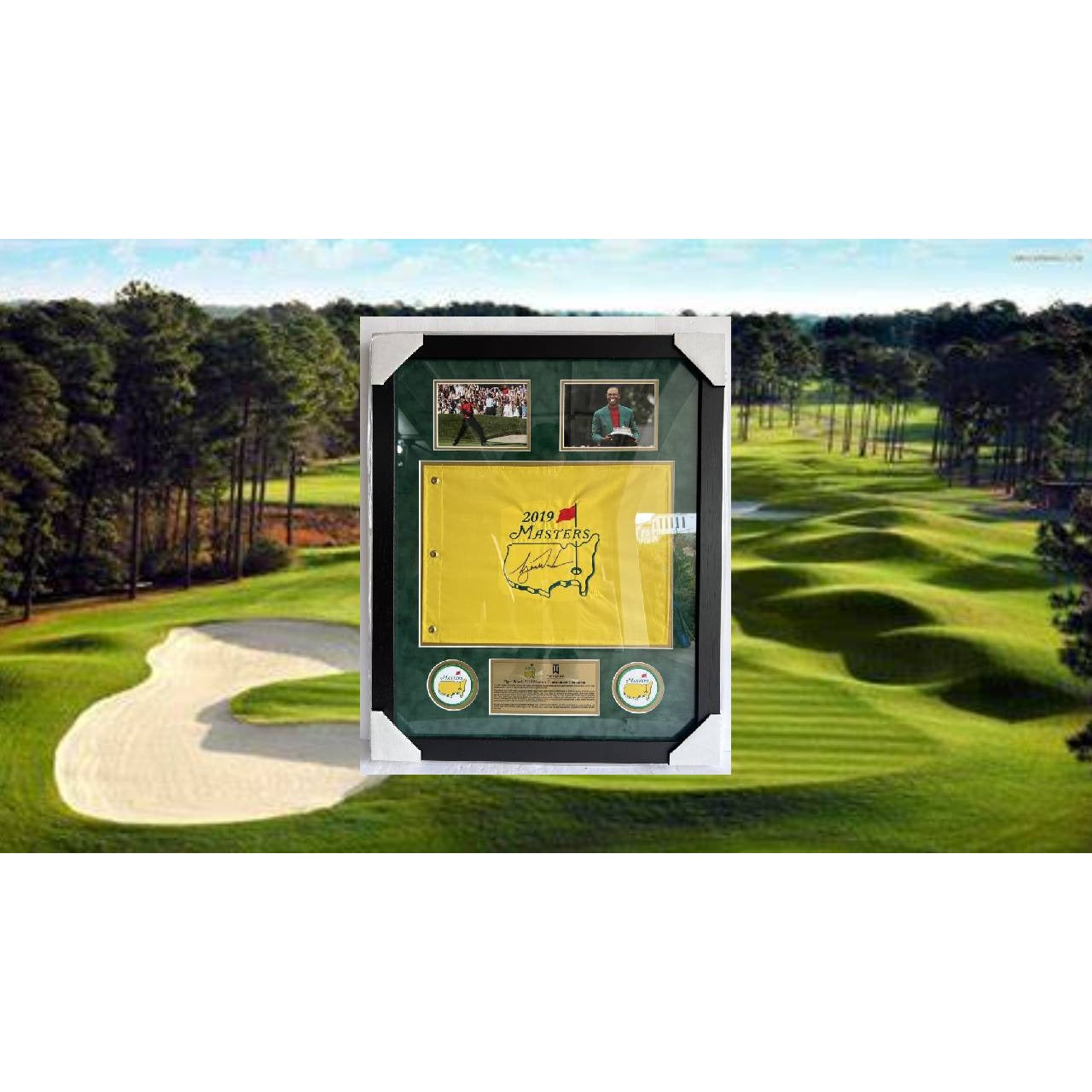 Tiger Woods 2019 Masters Champion signed & framed (32x26) Masters pin flag with signing proof