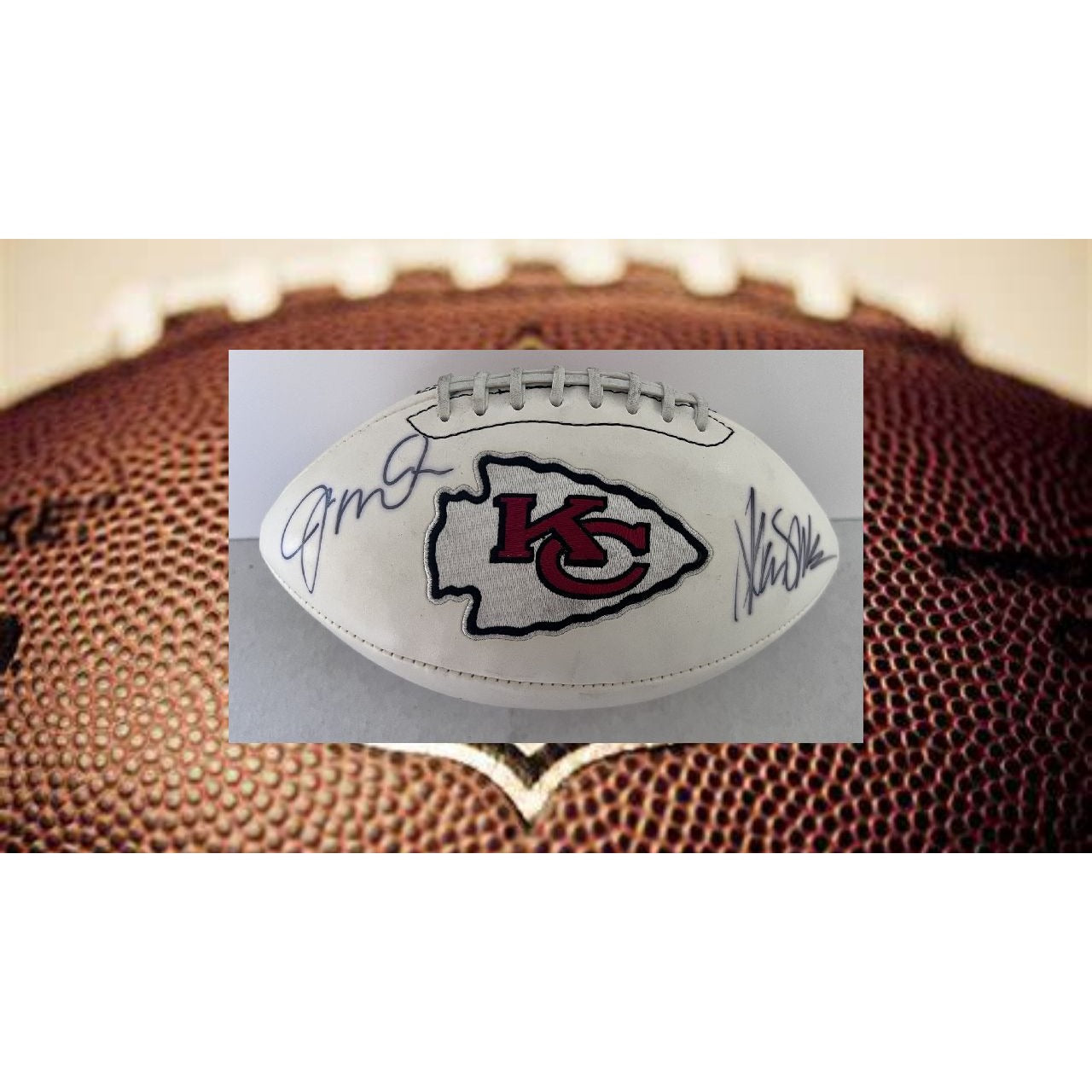 Joe Montana Marcus Allen Kansas City Chiefs full size logo football signed with proof