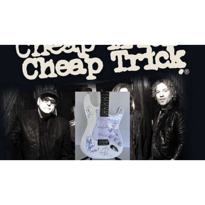 Cheap Trick Rob Zander, Bun E. Carlos, Rick Nielsen, Tom Peterson electric guitar signed with proof