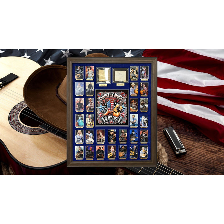 Country Music Icons Hank Williams Sr. Patsy Cline Johnny Cash, Dolly Parton, Kenny Rogers (33) legends signed this one of a kind piece