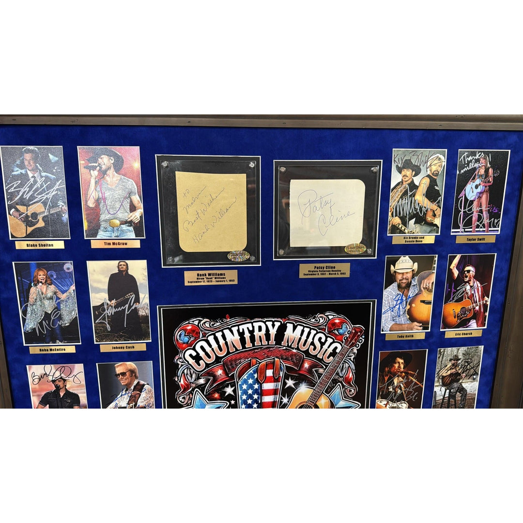 Country Music Icons Hank Williams Sr. Patsy Cline Johnny Cash, Dolly Parton, Kenny Rogers (33) legends signed this one of a kind piece