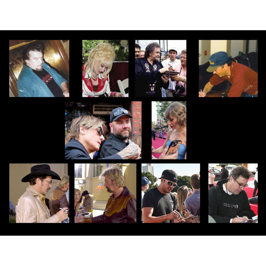 Country Music Icons Hank Williams Sr. Patsy Cline Johnny Cash, Dolly Parton, Kenny Rogers (33) legends signed this one of a kind piece