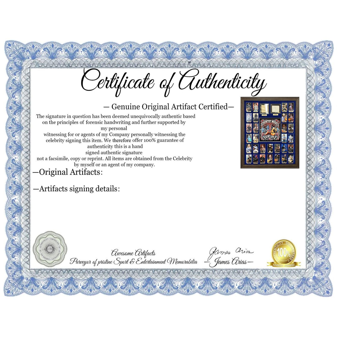 Country Music Icons Hank Williams Sr. Patsy Cline Johnny Cash, Dolly Parton, Kenny Rogers (33) legends signed this one of a kind piece