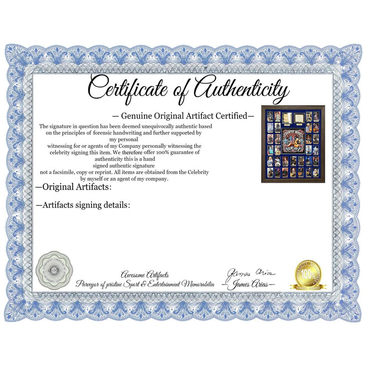 Country Music Icons Hank Williams Sr. Patsy Cline Johnny Cash, Dolly Parton, Kenny Rogers (33) legends signed this one of a kind piece