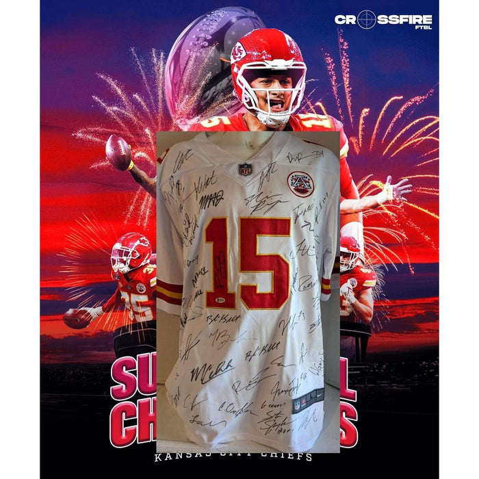Kansas City Chiefs Patrick Mahomes , Travis Kelce, & Andy Reid Super Bowl Champions LVIII  team signed jersey (2023) with proof
