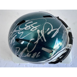 Philadelphia Eagles Jalen Hurts,  Devonta Smith Boston Scott Dallas Goedert AJ Brown Jason Kelce Riddell Mini helmet signed with proof