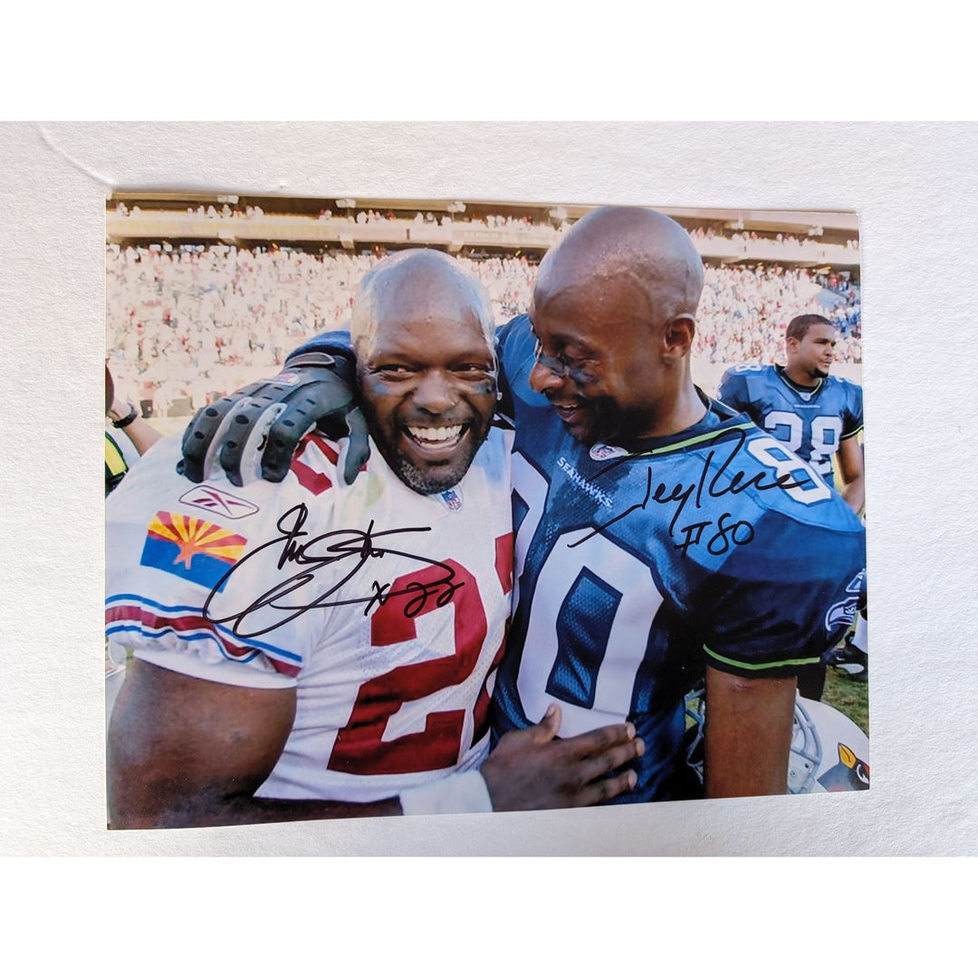 Emmitt Smith and Jerry Rice NFL Hall of Famers 8x10 photo signed with proof