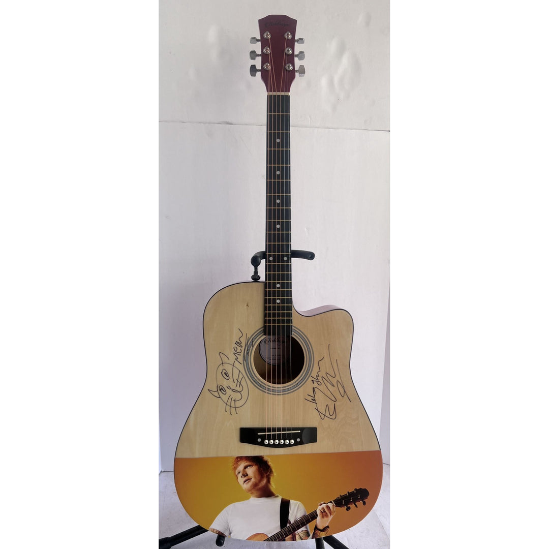 Ed Sheeran signed with sketch one of a kind full size acoustic guitar signed with proof