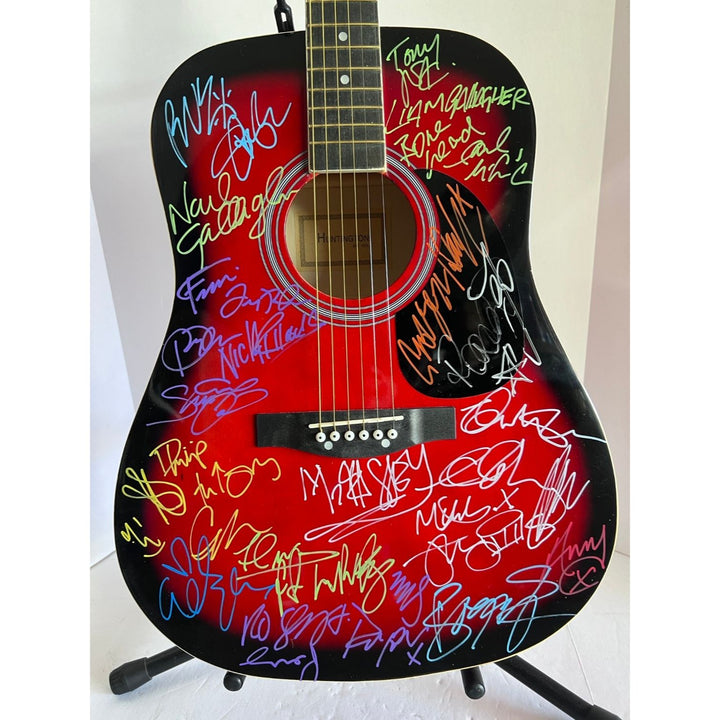 British Iconic Rock stars acoustic guitar signed Adele, Morrissey, George Michael, Robert Smith Robbie Williams signed with proof