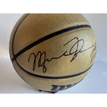 Load image into Gallery viewer, Wilson NBA Gold Edition basketball signed by LeBron James and Michael Jordan with proof $2,999
