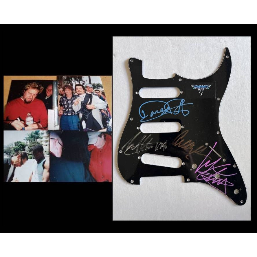 Eddie and Alex Van Halen Michael Anthony David Lee Roth Van Halen Stratocaster electric guitar pickguard signed with proof