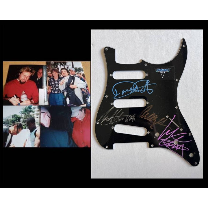 Eddie and Alex Van Halen Michael Anthony David Lee Roth Van Halen Stratocaster electric guitar pickguard signed with proof