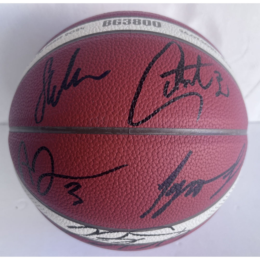 LeBron James, Stephen Curry, Kevin Durant, Anthony Edwards USA 2024 team signed Olympics official basketball signed with proof