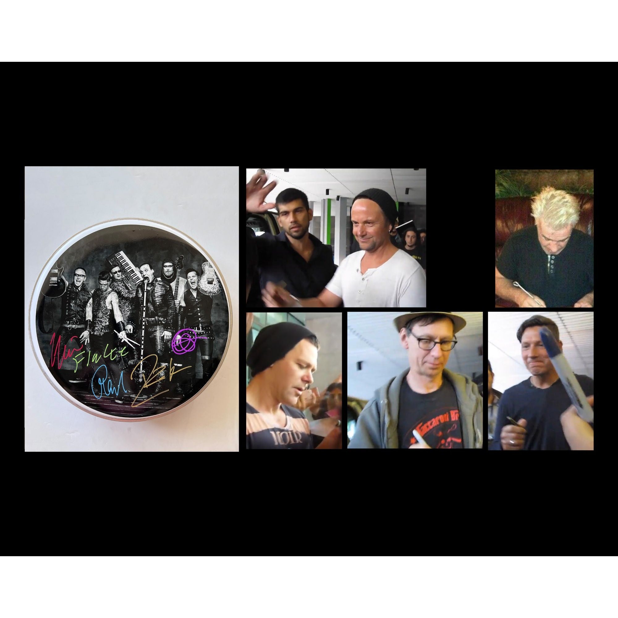 Rammstein Till Lindemann, Richard Kruspe, Flake Lorenz one-of-a-kind drumhead signed with proof