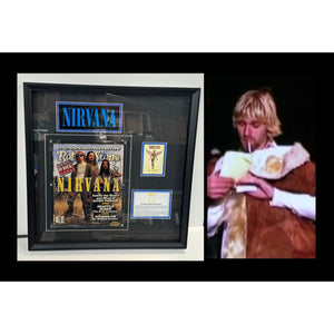 Nirvana Kurt Cobain David Grohl full Rolling Stones Magazine signed and framed 24x24"