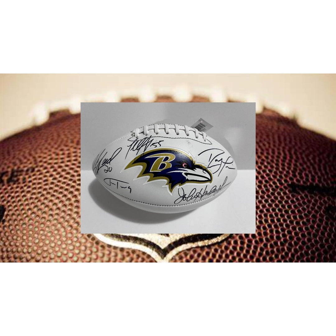 Baltimore Ravens John Harbaugh Justin Tucker Ed Reed Terrell Suggs Ray Lewis  Full size football signed with proof