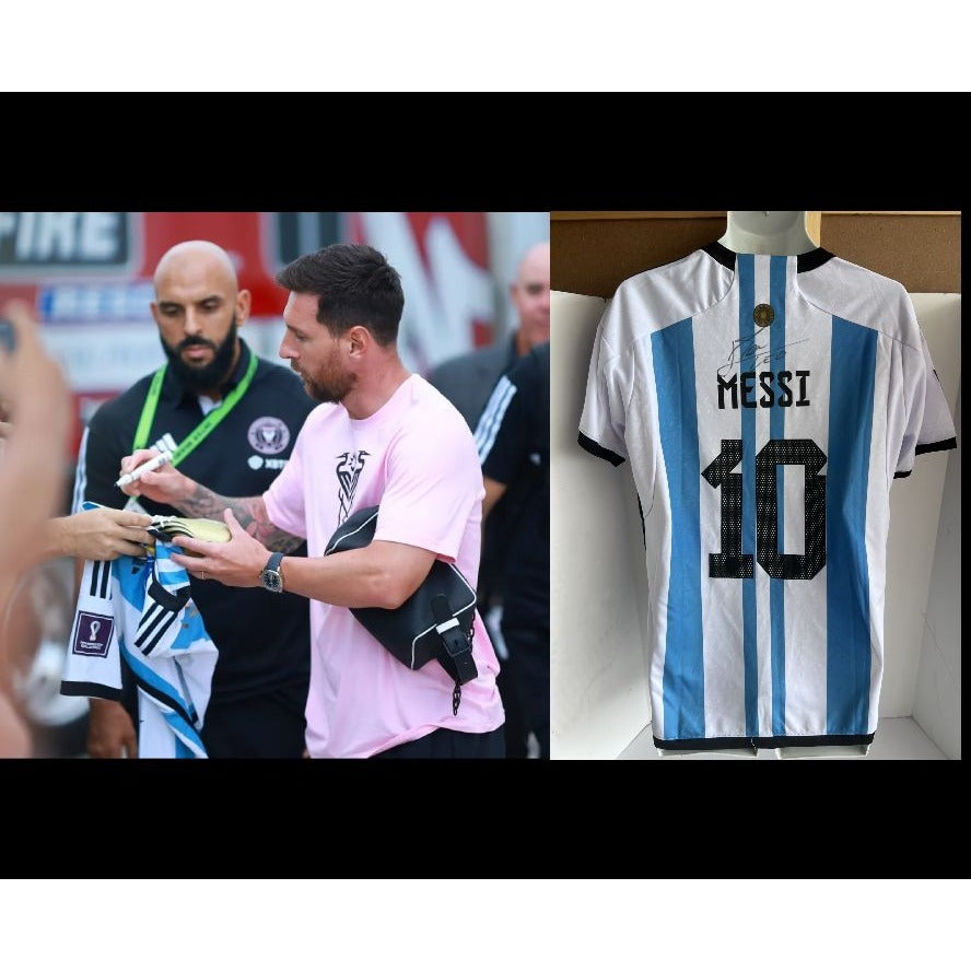 Lionel Messi Adidas Messi #10 Argentina World Cup 2022 Men's Jersey, Size: L signed with proof