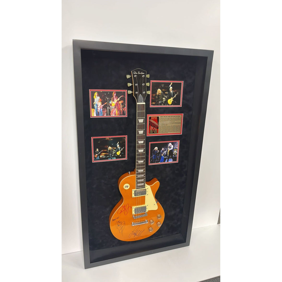 Led Zeppelin Jimmy Page Robert Plant John Paul Jones gold electric less Paul like Jimmy played  signed and framed with proof