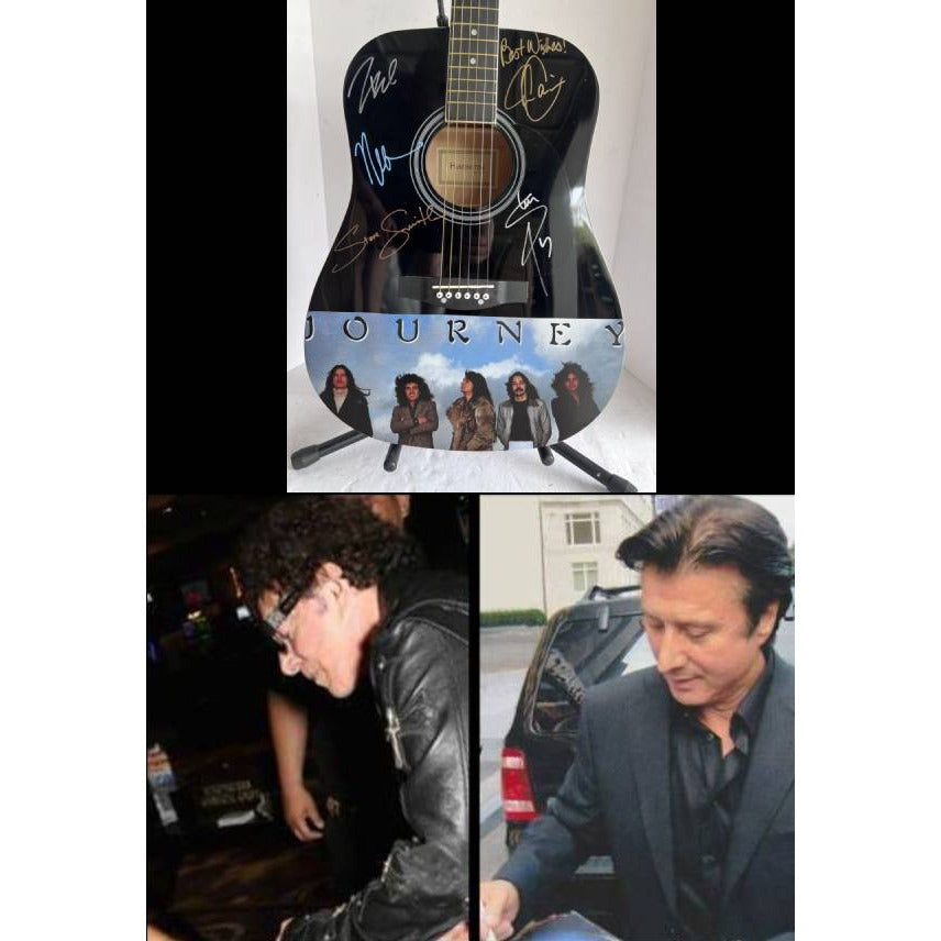 Neal Schon,  Ross Valory,  Jonathan Cain, Greg Rowley Steve Perry Journey complete band signed acoustic guitar with proof