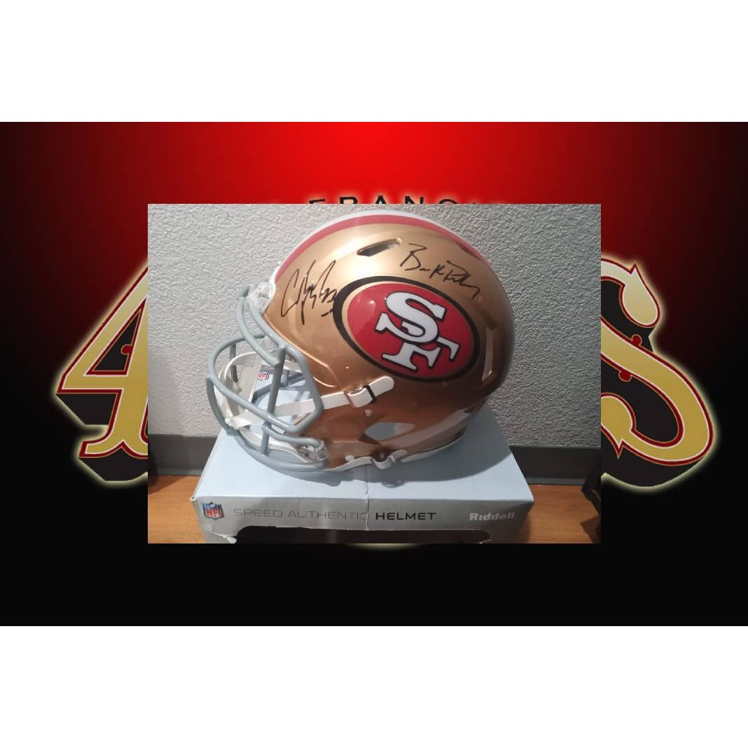 Brock Purdy Christian McCaffrey San Francisco 49ers Riddell speed authentic helmet signed with proof