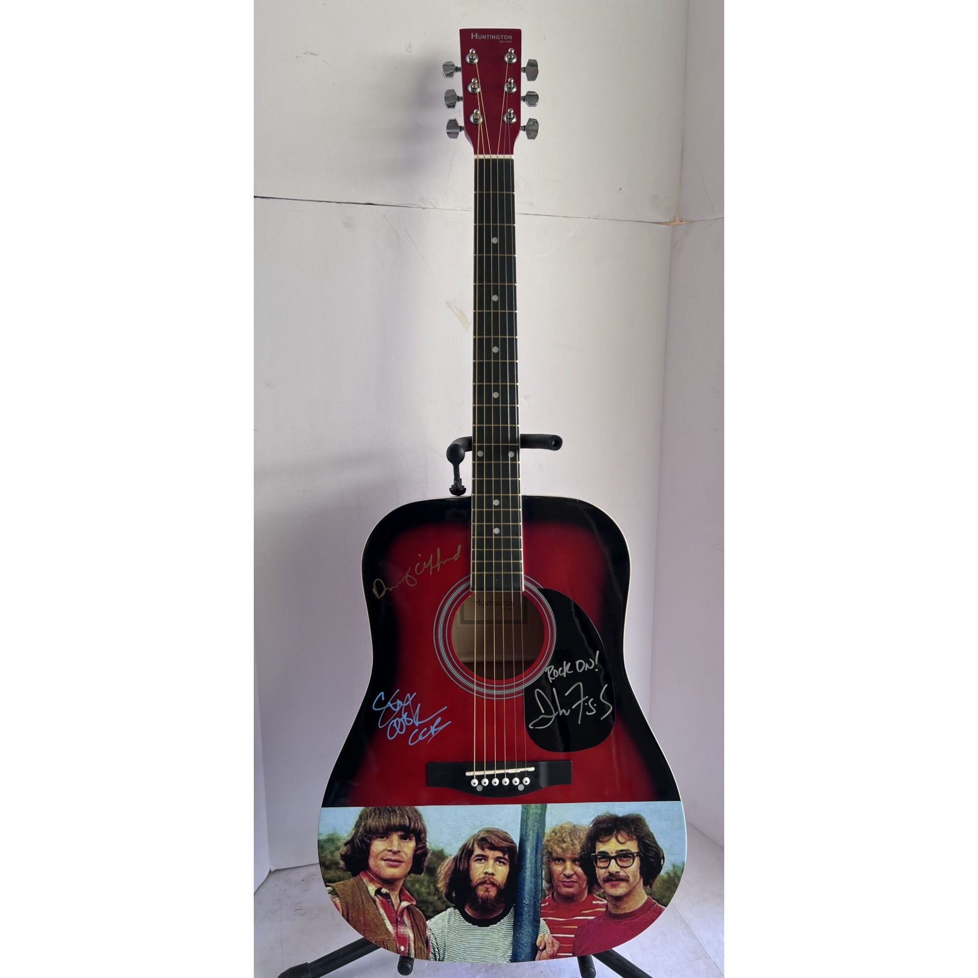 Creedence Clearwater Revival CCR John Fogerty Doug Clifford & Stu Cook full size acoustic guitar signed with proof