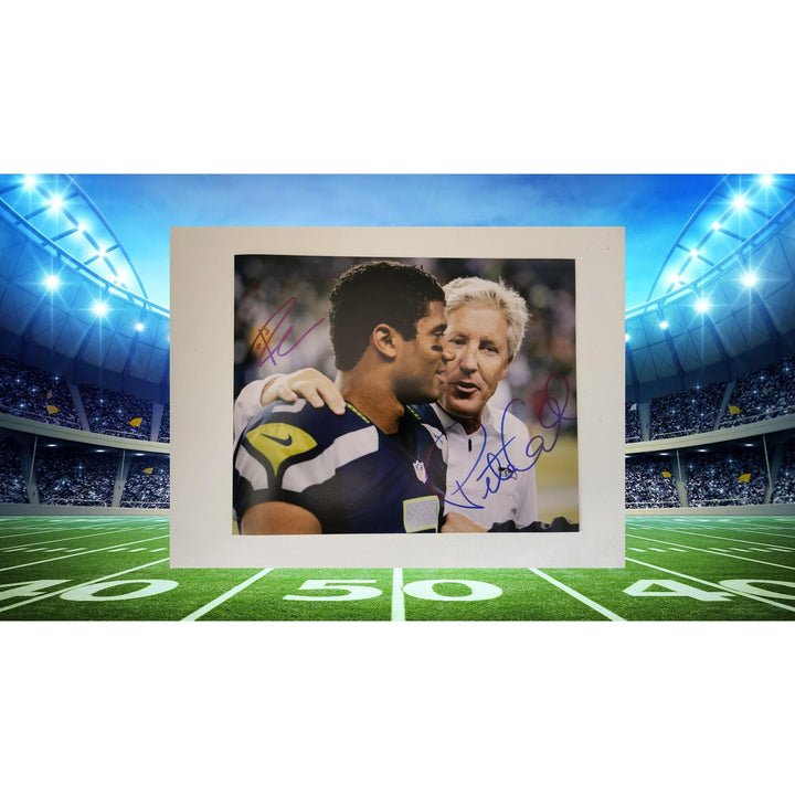 Pete Carroll and Russell Wilson Seattle Seahawks 8x10 photo sign with proof