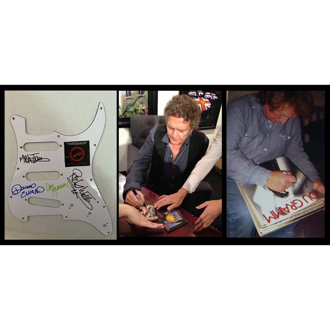 Lou Graham Mick Jones Foreigner band signed electric guitar pickguard with proof