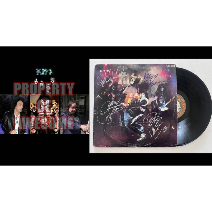 Kiss, Gene Simmons, Paul Stanley, Peter Chris, Ace Frehley ALIVE original lp signed with proof