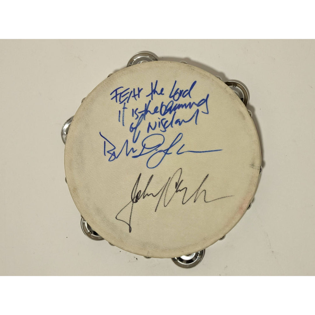 Bob Dylan with inscription and Johnny Cash  10inch' tambourine signed with proof