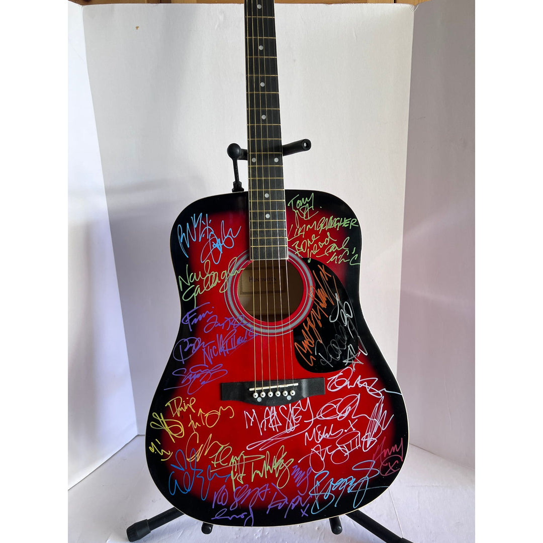 British Iconic Rock stars acoustic guitar signed Adele, Morrissey, George Michael, Robert Smith Robbie Williams signed with proof