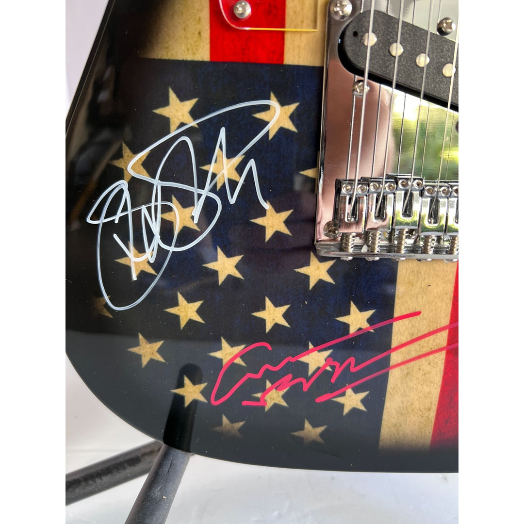 CSNY Neil Young David Crosby Stephen Stills Graham Nash USA American flag electric guitar signed with proof