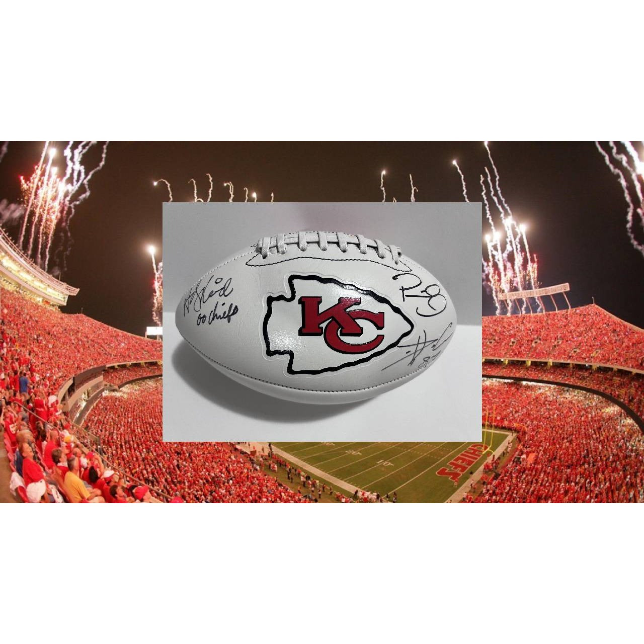 Andy Reid Patrick Mahomes Travis Kelce Kansas City Chiefs full size football signed with proof