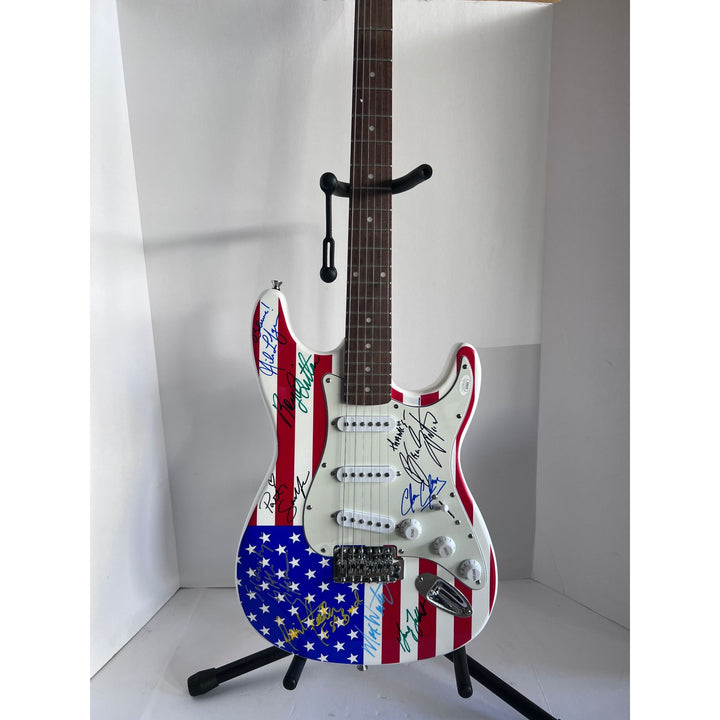 Bruce Springsteen Clarence Clemons Roy Bittan Patty Scialfa and the E Street Band full size American flag electric guitar signed with proof