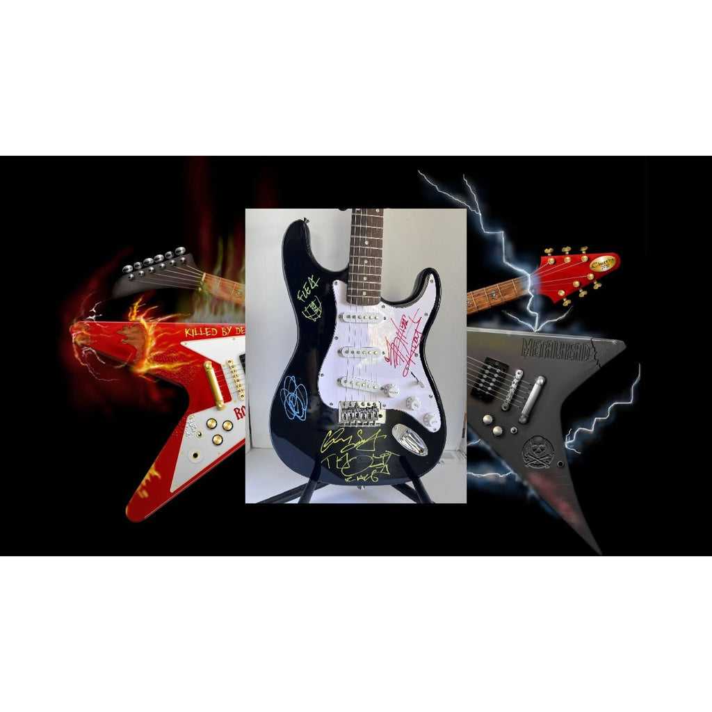 Red Hot Chili Peppers Anthony Kiedis Flea Chad Smith full size electric guitar signed with proof