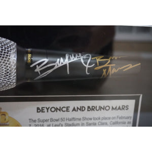Beyonce Knowles and Bruno Mars signed and framed microphone with proof