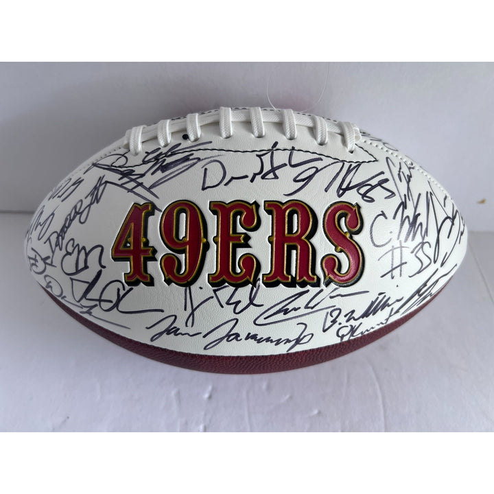 San Francisco 49ers 2023 24 Deebo Samuel, Brock Purdy Christian McCaffrey  full size team signed football with proof