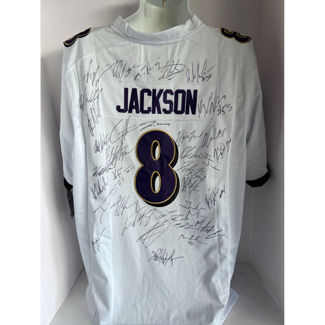 Lamar Jackson Baltimore Ravens 2023-24 team signed Nike mens size L game model jersey signed with proof