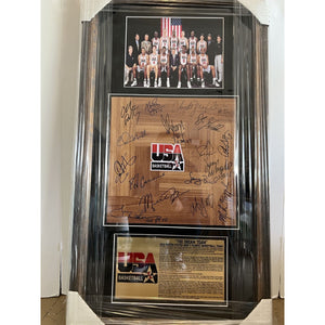 Michael Jordan Larry Bird Magic Johnson Charles Barkley 1992 Team USA Dream Team parquet wood floorboard signed and framed
