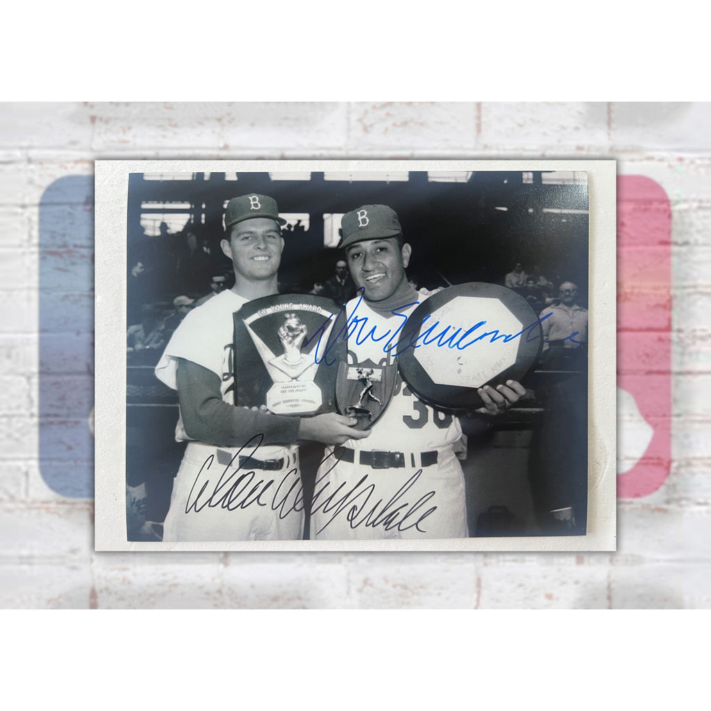 Los Angeles Dodgers Cy Young award-winning pitchers Don Newcomb and Don Drysdale 8x10 photo signed