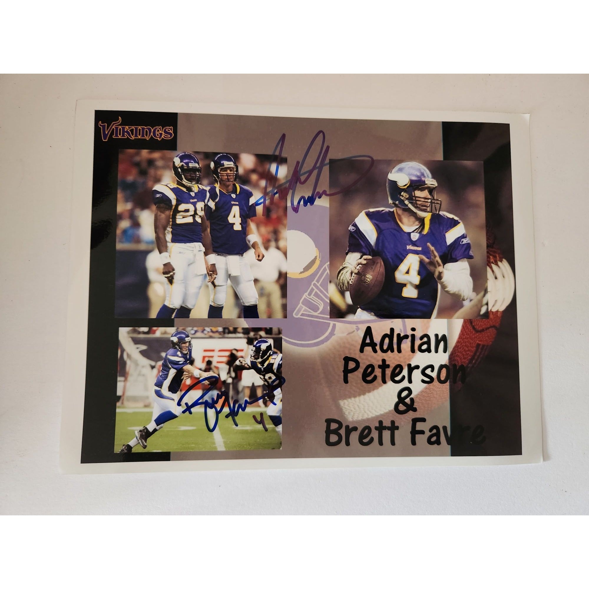Adrian Peterson and Brett Favre Minnesota Vikings 8x10 photo signed