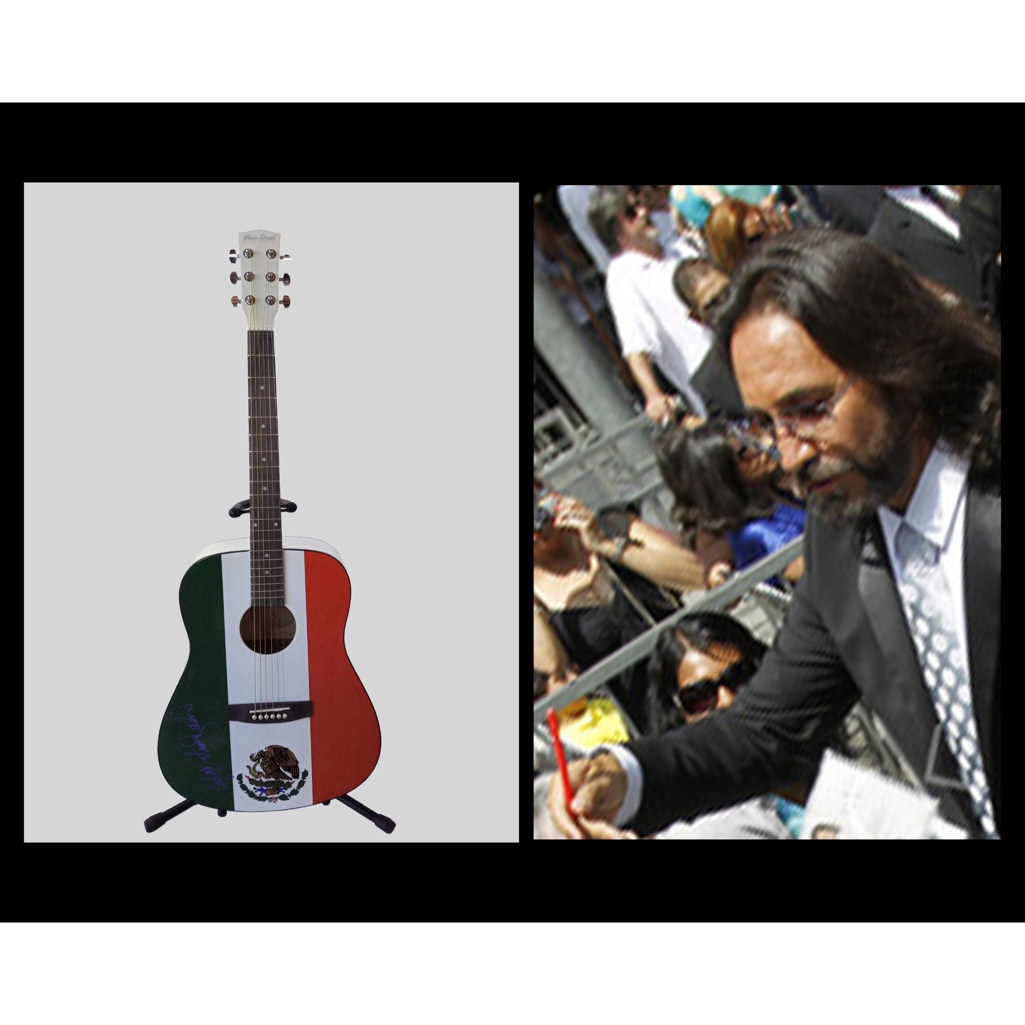 Marco Antonio Solis full size Mexican flag acoustic guitar signed with proof